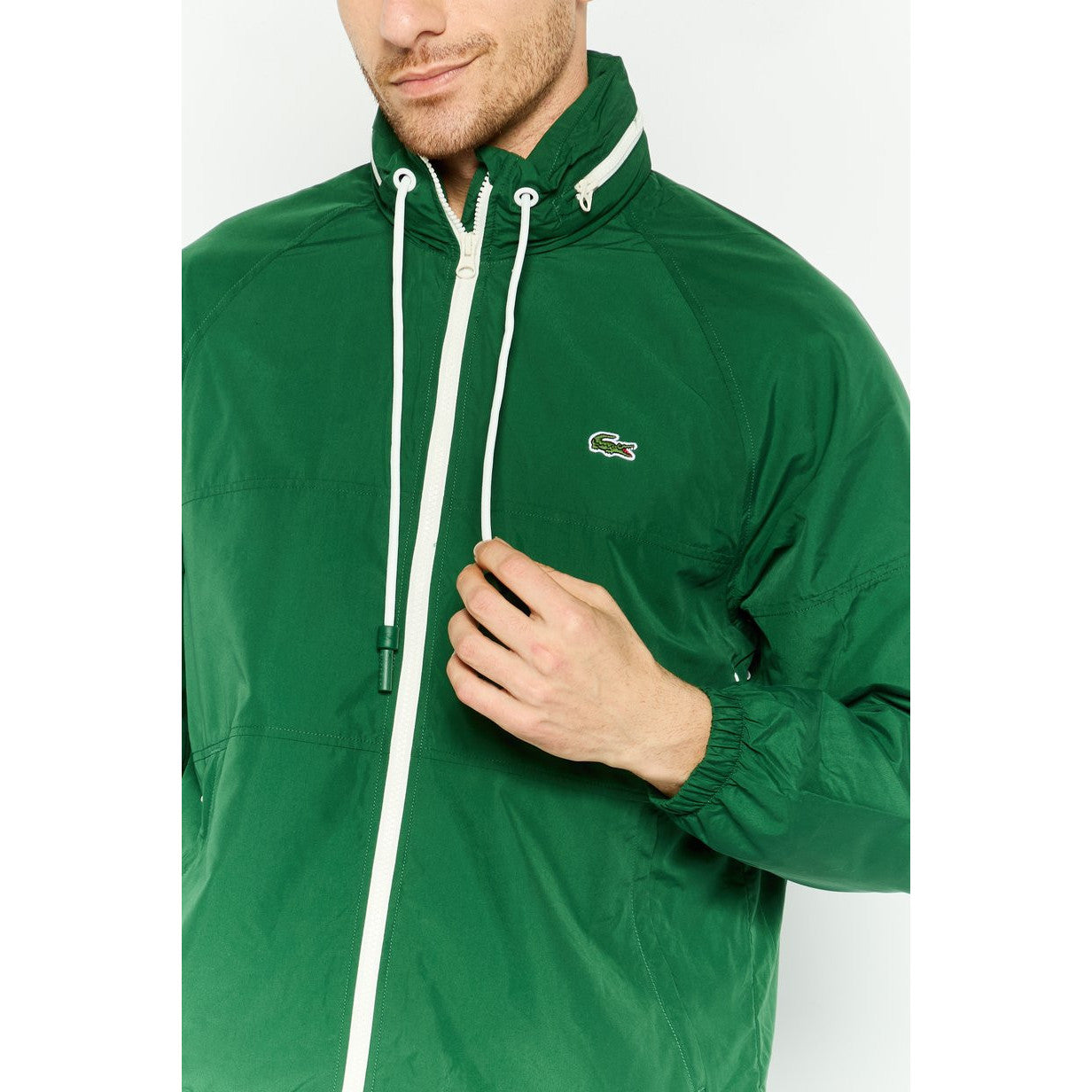 Lacoste Men's Embroidered Logo Green Windbreaker Jacket - Lightweight, Water-Resistant